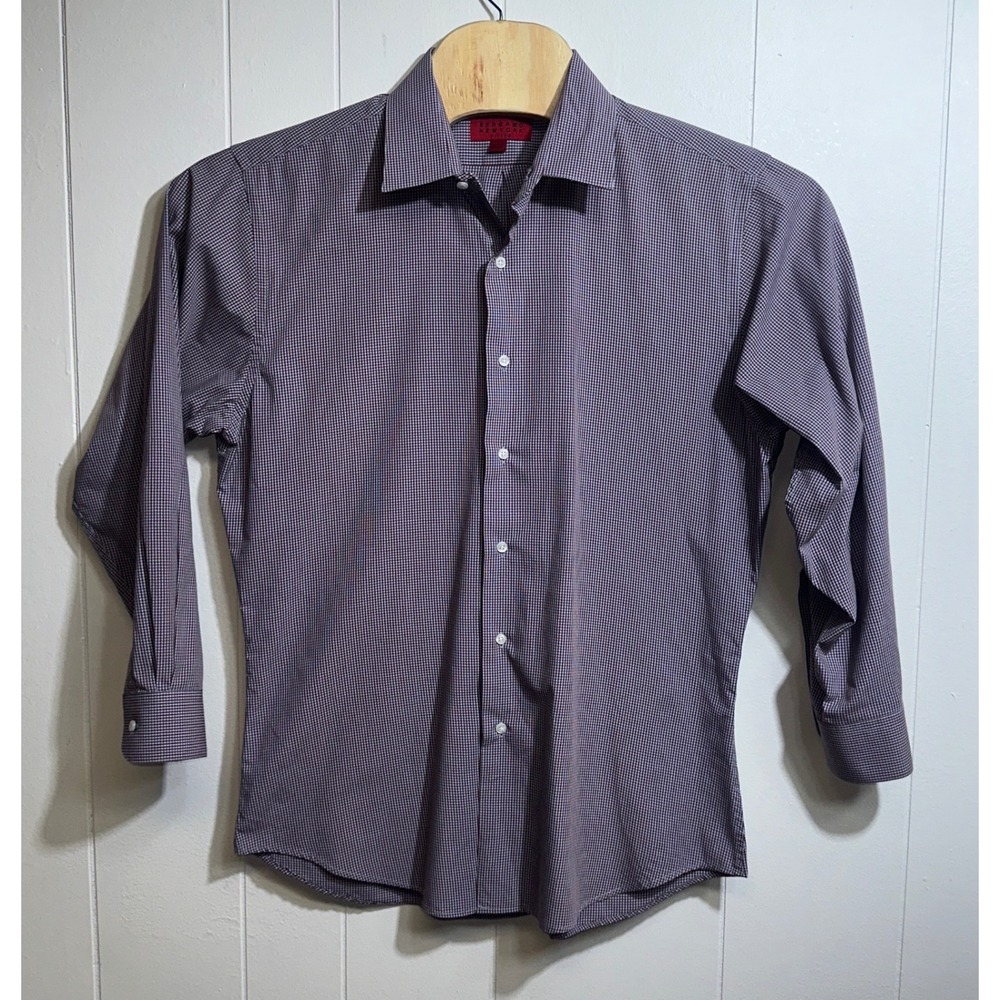 Bergamo New York Mens Fitted Dress Shirt Brown White Gingham 16-16.5 32/33 L